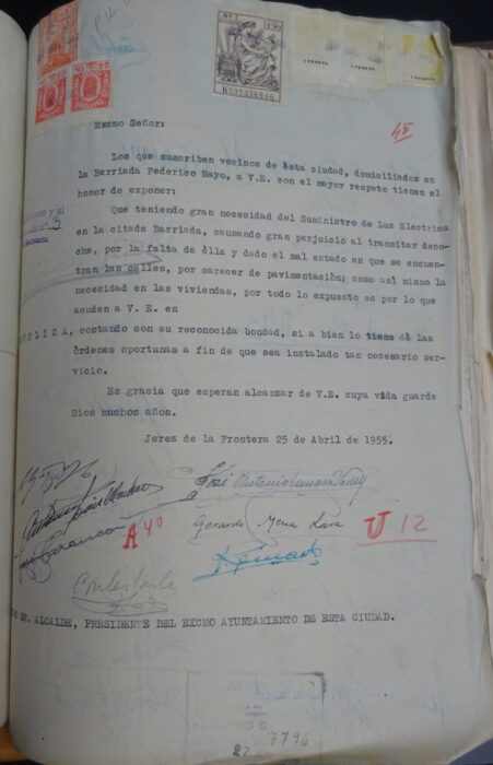 Instancia colectiva, 1955 (archivo municipal de jerez).